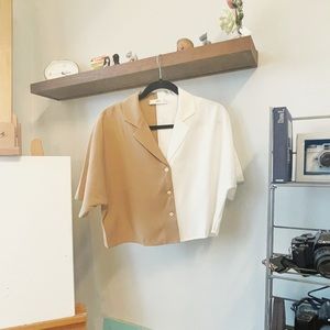 Mango cropped shirt white & tan